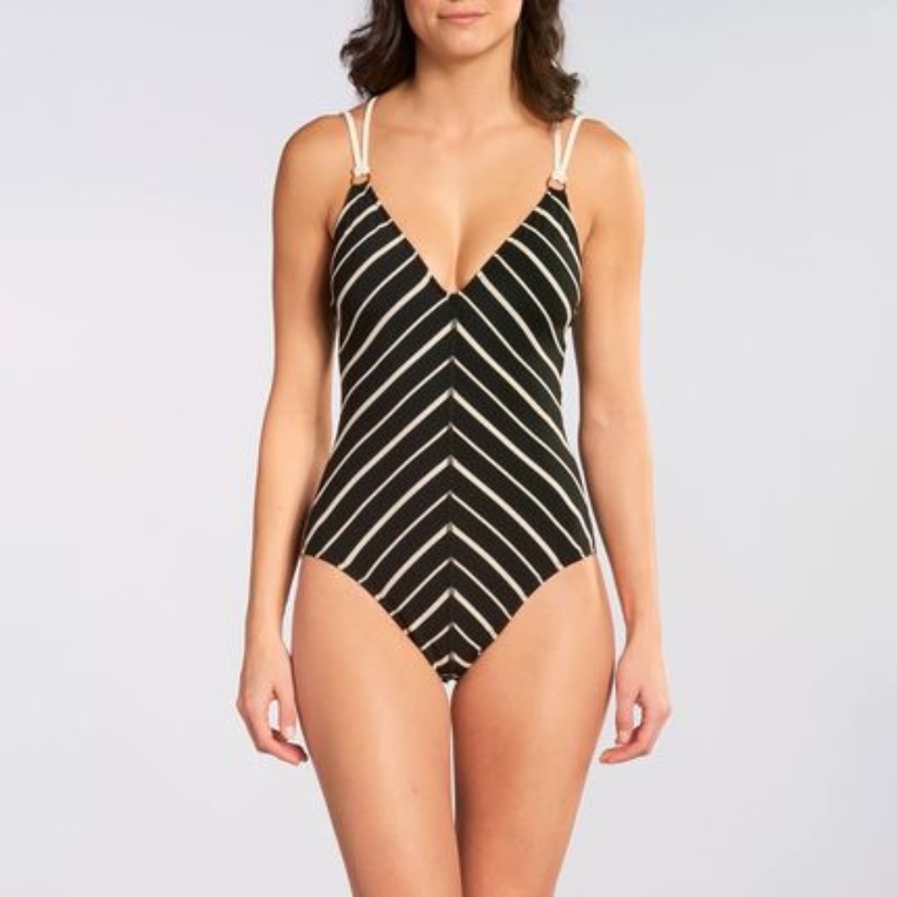 Robin Piccone Harper Knit Trim One-Piece Swimsuit